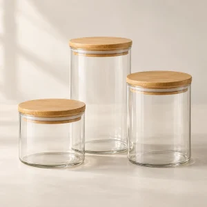 Glass Pantry Jar Set in Clear / natural bamboo