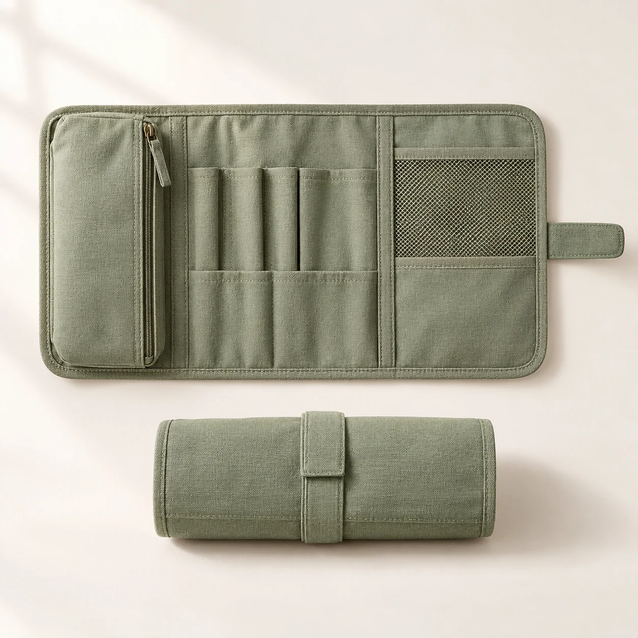 Roll-Up Travel Organizer in Muted sage