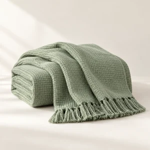 Soft Cotton Throw in Sage green
