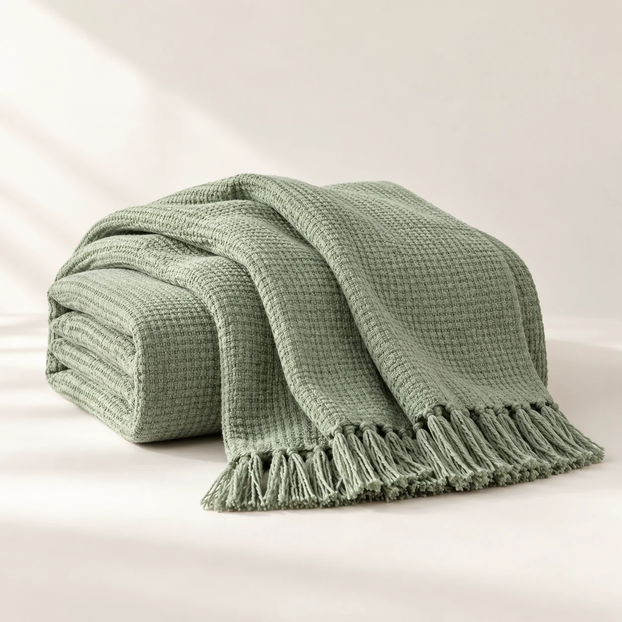 Soft Cotton Throw in Sage green