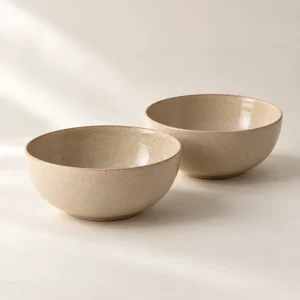 Stoneware Breakfast Bowl Set in Sand beige