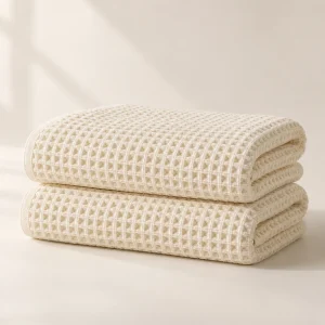 Waffle Cotton Hand Towels in Ivory